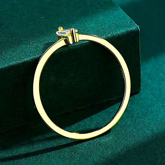 Gold Rectangular Cubic Zircon Ring Minimalist, Dainty Diamond - Picture 3 of 6